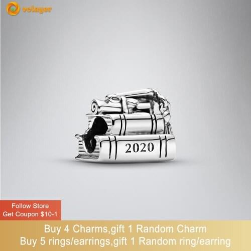 Volayer 925 Sterling Silver Beads 2020 Graduation Books Charms fit Original Pandora Bracelets Women Jewelry Making Birthday Gift