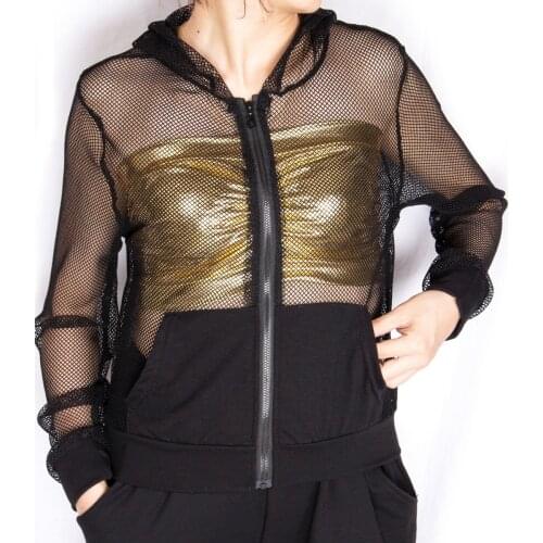 Women Casual Zipper Solid Full Sleeve Short Mesh Crop Top Jacket 2016 Hot High Quality Female skull decoration Hip Hop Coat