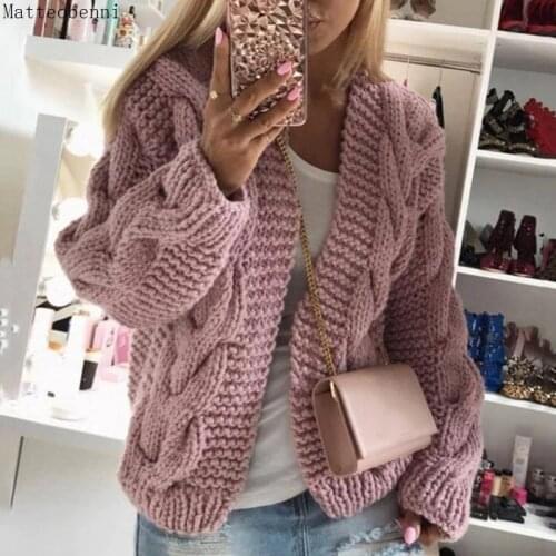 Winter Sexy Thick-line Twist Knitted Women Cardigan Casual Long Sleeve Sweater Cardigan Elegant Autumn Sweaters Oversized Jumper