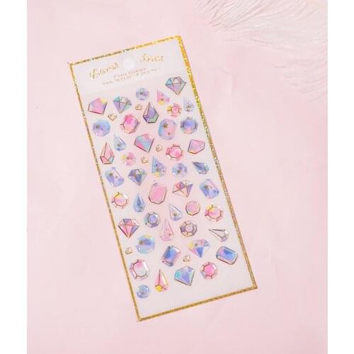 1 Sheet Pink Diamond Gem Crystal 3D Decorative Sticker Diary Notebook Decoration