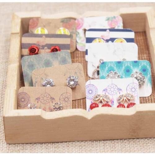 100PC multi flower pattern small earring paper package card DIY handmad elegant stud earring card white kraft paper jewelry card