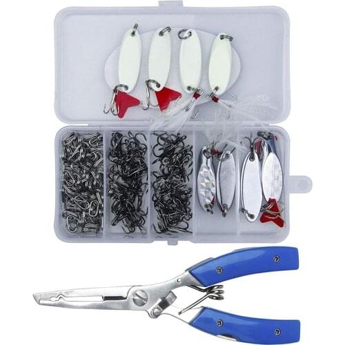 169pcs/set stainless steel Split Rings fishing Pliers with Metal Spoon Fishing bait Treble Hooks for fishing tackle