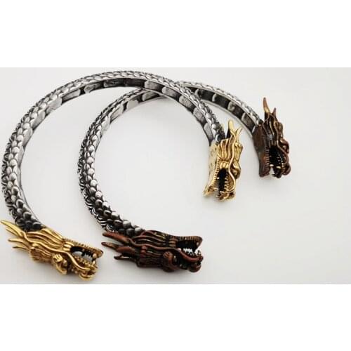 2 tone Cool Stainless Steel Double Dragon Bracelets For Men Fashion Stainless Steel Bangle Mens cool Dragon heads bangles