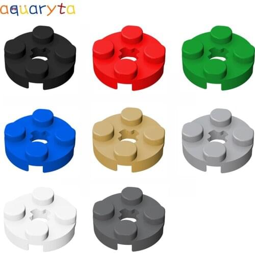 Aquaryta 50pcs Plate Round 2x2 with Axle Hole Building Blocks Part Compatible 4032 DIY Creative Educational Toy for Teens