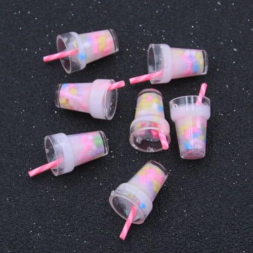8Pcs Pink 9*10*18mm Resin Charm 3D Colorful Pearl Milk Tea Cup With Straw DIY Jewelry Necklace Material Box