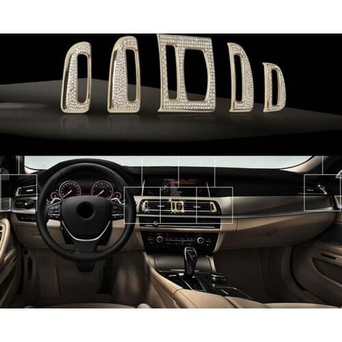 5PCS Diamond alloy Automotive Interior Accessories Air Condition Vent Frame Covers Stickers for 5 Series GT 525li/520li/528l