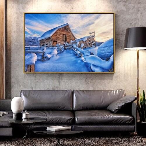 Artcozy Oil Canvas Painting snowy_cabin_mountains_winter For Home Decoration Wall Art