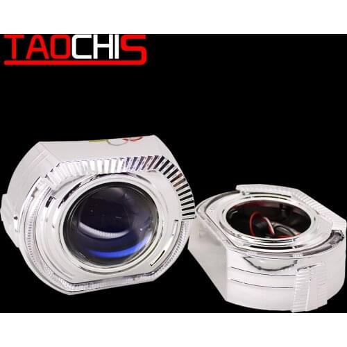 TAOCHIS YT145 3.0 inches bi xenon projector lens shroud LED DRL car headlights chrome angel eyes white red blue yellow color