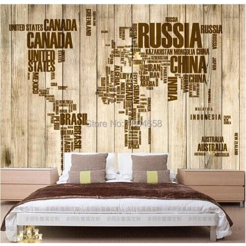 Free shipping custom vintage wooden alphabet English world map large mural wallpaper the living room TV backdrop wallpaper