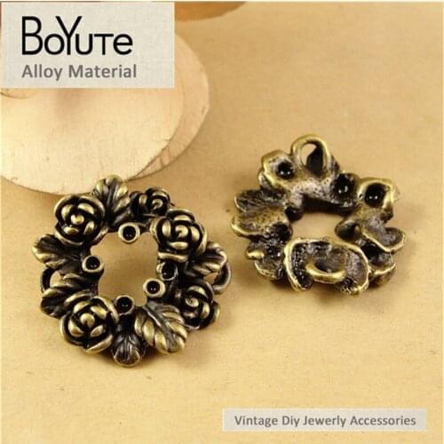 BoYuTe (40 Pieces/Lot) 26MM Vintage Antique Bronze Plated Zinc Alloy Rose Flower Circle Pendant Diy Jewelry Findings Accessories