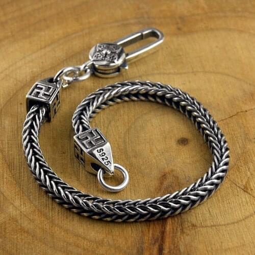 100%925 Sterling Silver color Tibetan Dorje Symbol Bracelet for Women Men Thai silver color Buddhist Vajra Wanzi Symbol Bracelet