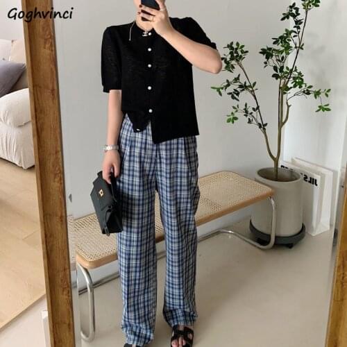 Pants Women Spring Fashion All-match High Waist Vintage Trousers Plus Size S-3XL Zipper Harajuku Plaid Streetwear Female Stylish