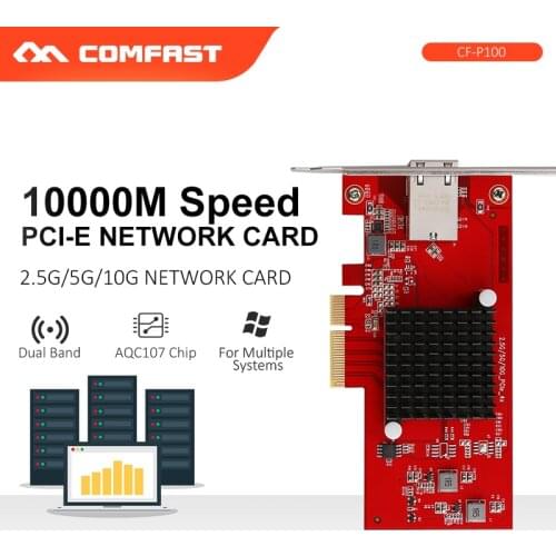 CF-P100 10Gbps Ethernet PCI Express 3.0 Wireless Adapter AQC107 2.5G/5G/10G PCIE-X4 Network card for windows / Linux transmitter