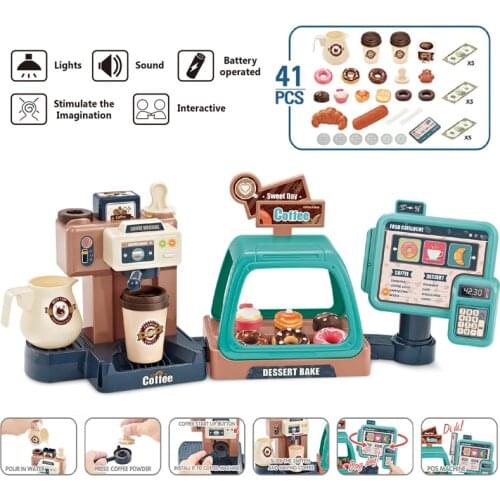 Kids Play House Educational Toys Mini Kitchen Simulation Food Ice Cream Donut Supermarket Coffee Machine Set Gift for Children