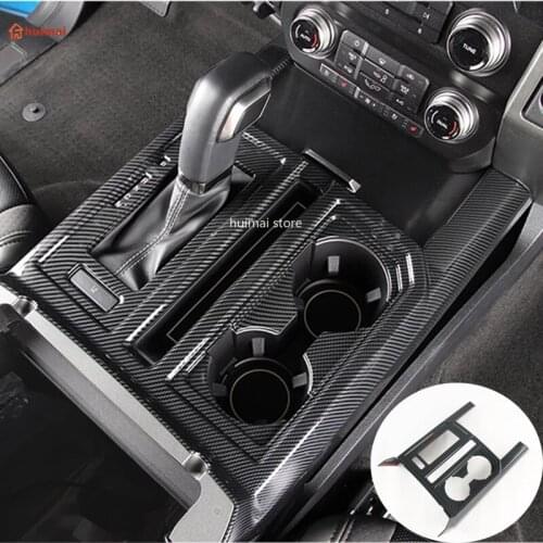 For ford F150 F-150 2017 2018 2019 Gear Shift Water Cup Holder Decoration Cover Trim Car Interior Accessory Carbon Fiber