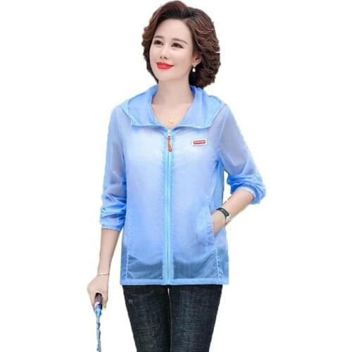 Womens Thin Coat Summer Clothes Middle-Aged Elderly Ladies Anti-UV Sun Protection Short Jacket Outerwear Female Plus Size 5XL