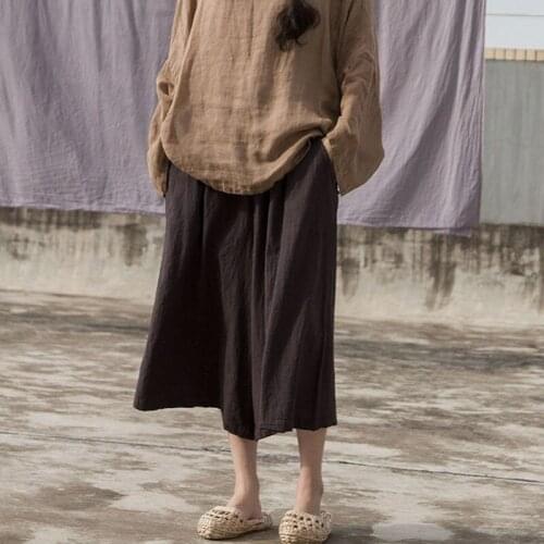 Elastic Summer Wear Loose Casual Wide Leg Pants Vintage Solid Cropped Trousers For Women Capris Pants Plus Size Big Pocket