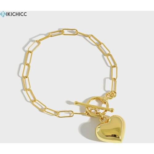Kikichicc 100% 925 Sterling Silver Gold Big Heart Horoscope Chain Bracelet Women Fashion Fine Jewelry 2020 Luxury Crystal