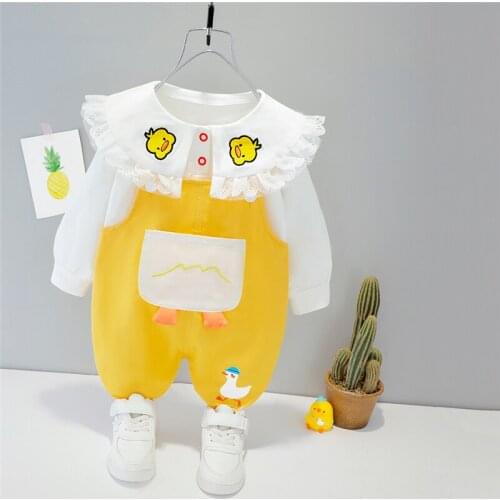 LISUNNY Girls Clothing Sets Toddler Infant Casual Clothes 2021 Spring Baby Lace T Shirt Overalls Children Kids Clothes