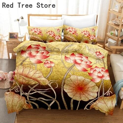 Lotus Luxury Bedding Set 3D Flower Leaves Microfiber Duvet Cover Single Double Size Bed Covers Girls Comforter with Pillow Case