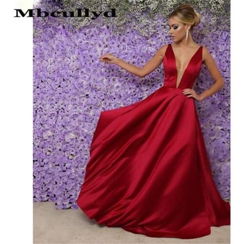 Mbcullyd Dark Red A-Line Backless Prom Dresses Long Formal Floor Lenght Satin Evening Gown Cheap Under 100 vestido de noche