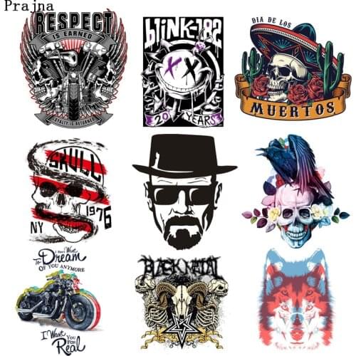 Fashion Biker Stripes Thermo Stickers On Clothes Application Of One Heat-sensitive Patches Skull Iron On Transfers For Clothing