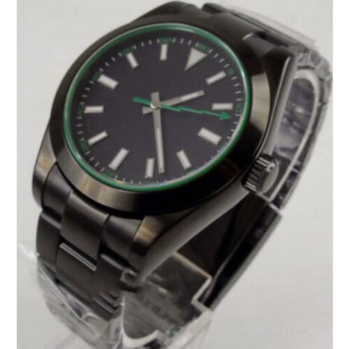 Fashion 40MM PVD Coated Watch Case Luminous Marks Flash Green Hand Automatic Mens Watch