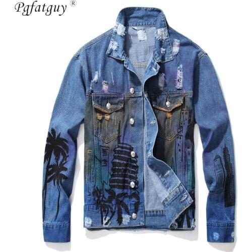 2020 Four Seasons New Mens Worn Slim Denim Jacket Hip Hop Retro Hole Denim Jacket Street Casual Letter Print Jackets