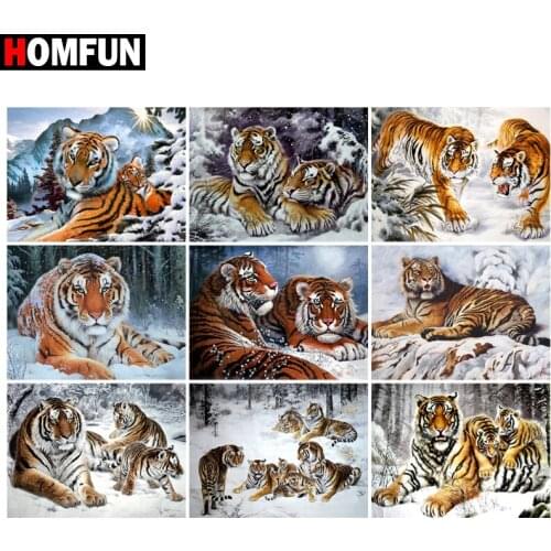 HOMFUN 3D Diamond Painting "Tiger animal winter" DIY Full Rhinestones Drill Cross-stitch Kits Square Round Diamond Embroidery