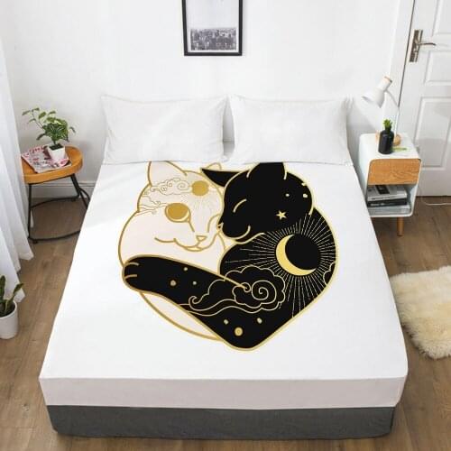 New On Product)1pc 100%Polyester Cute Cat Solid Fitted Sheet Mattress Cover Four Corners With Elastic Band Bed Sheet