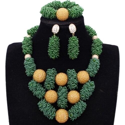 New Dudo Jewelry Set African Beads Green Gold Dubai jewelry Set More Bold Women Jewellery Set Free Ship Parure Bijoux Femme 2018