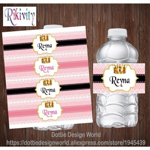 Personalized Princess Girl Water Bottle Wine Champagne Labels Candy Bar Wrapper Stickers Baby Shower Birthday Party Decoration