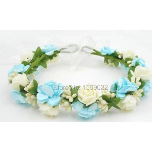 Music Festival Flower Headband for Flower Girl Pastel Blue Wedding Hair Wreath Accessories Diy Maternity Photography Props Gifts