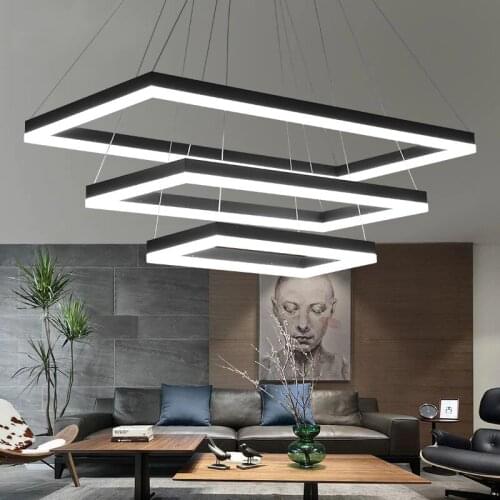 Rectangular Modern LED Pendant Lights Living Room Bedroom Dining Room Black/White/Brown Aluminum Home Deco Acrylic Pendant Lamp