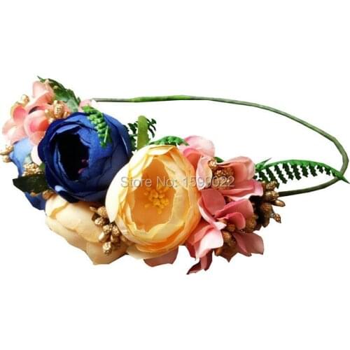 Handmade Vintage Bride Flower Crown Wedding Camellia Bud Hair Accessories Head Jewelry Champagne Headpiece Photo shoot Props