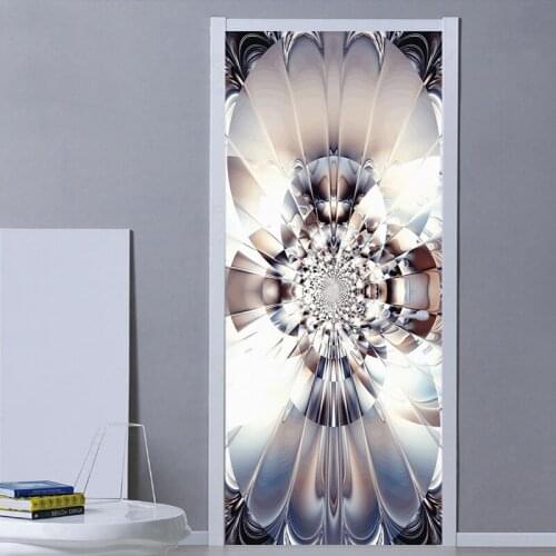 Modern Abstract Art Flower Door Sticker 3D Door Murals Living Room Home Design Decal PVC Self-Adhesive Waterproof Door Stickers