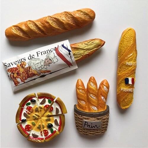 Stereo 3D france souvenir Pizza hot dog French bread baguette resin fridge magnet decoration kitchen stickers creative paste