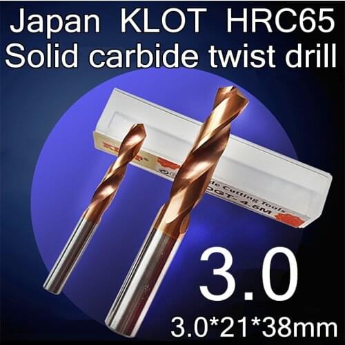 3.0*21*38mm 2pcs/set Japan KLOT HRC65 coating Solid carbide twist drill processing Hardness 65 degrees following materials