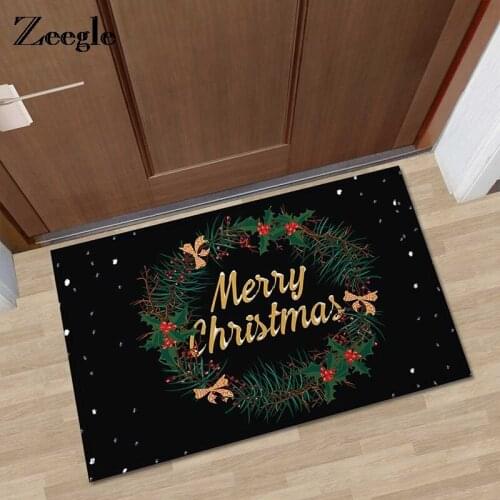 Zeegle Christmas Floor Mat Door Mat Carpet For Living Room Non-slip Bath Mat Home Textile Non-slip Kitchen Carpet