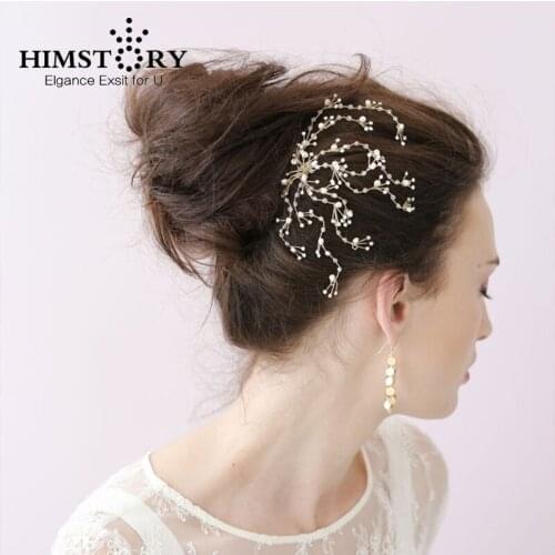 HIMSTORY Handmade Crystal Flower Wedding Hairpins Gold Bridal Headpiece Women Hair Accessories