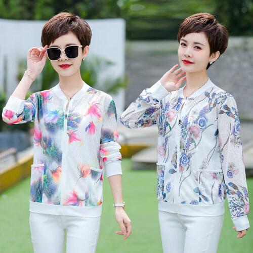 Women 2021 Summer Fashion Jacket Female Thin Floral Print Coat Lady Long Sleeve Bomber Jacket Sun Protection Casual Coat R210