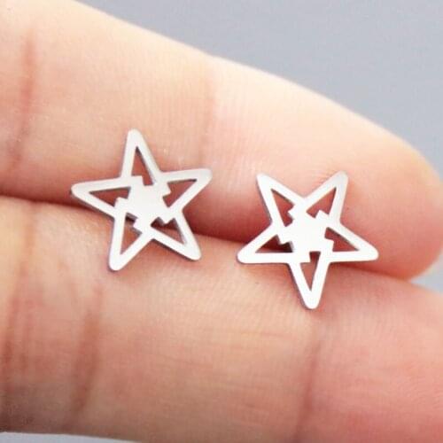 1Pair Unique Five Stars Earring Minimalistic Spike Star Stainless Steel Earrings Studs Fashion Ear Jewelry For Women Girls