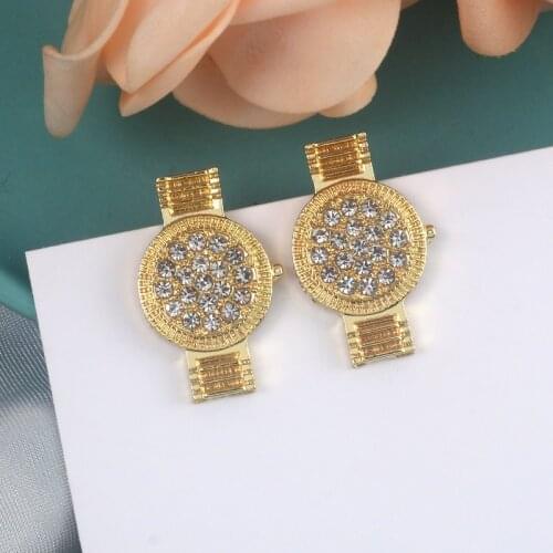 Watch Stud Earrings for Women Unique Design Rhinstone Personality Gold Color Earrings for Girls Fashion Ear Jewelry aretes