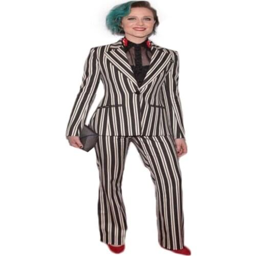 Two Pieces Stripe Women Tuxedos Shawl Lapel Suits For Women One Button Coat+Pant Fashion Formal Party Wear Custom Made