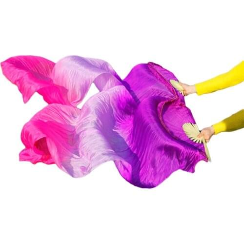 High selling 100% Real Natural Silk Veils 1 Pair handmade dyed silk belly dance fans dance Purple+Light purple+Rose 150/180x90cm
