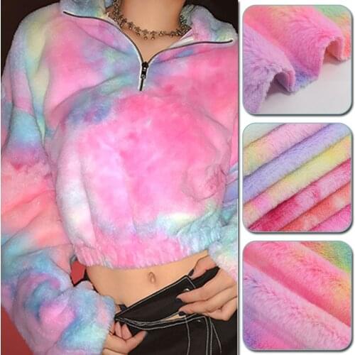 100x160cm Rainbow Gradient Artificial Soft Rabbit Plush Fur Fabric For Clothes Bag Toys Shoes Sewing Patchwork 1PC