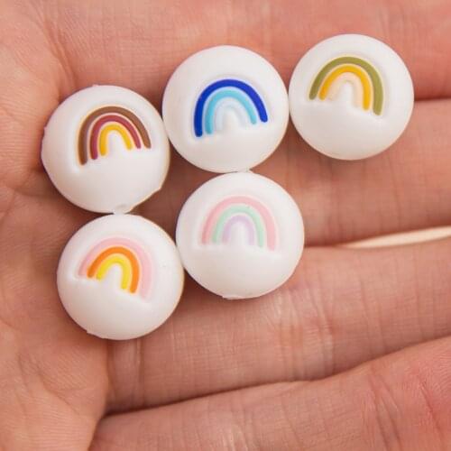 10Pcs 15mm Rainbow Cloud Silicone Teether Beads BPA Free Baby Teether Rainbow Mini Cloud DIY Pacifier Chain Teething Rodent Baby