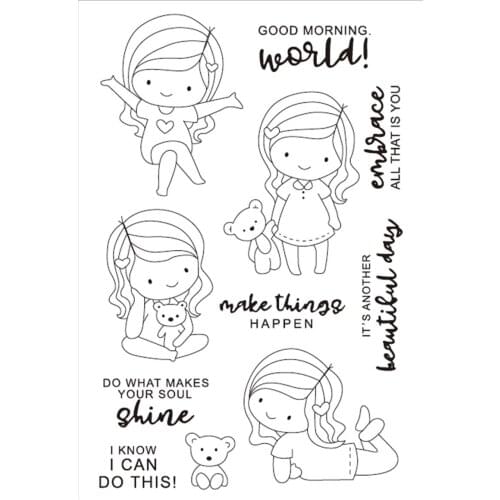 11x16 Girl and bear New Transparent Clear Rubber Stamp Sheet Cling Scrapbooking Photo Album PaperCard DIY Craft