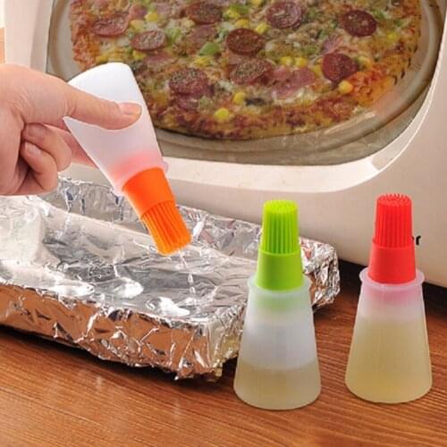 2PCS Durable Oil Bottle Brush Transparent Silicone Brush Oil Bottle For Kitchen BBQ Oil Bottle Brush For Home Kitchen Tools