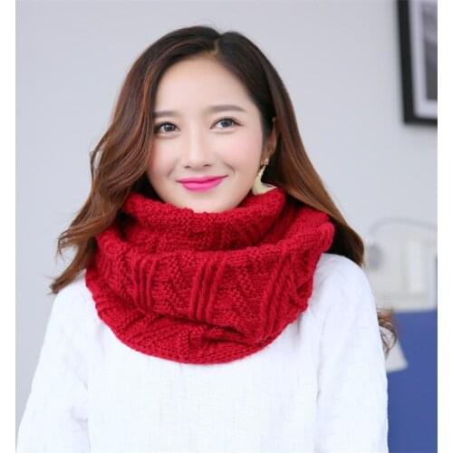 2020 Winter Solid Color Knitted Circle Snood Scarf Women Warm Neck Cable Ring Scarves Knit Wool Infinity Scarves Loop Shawl